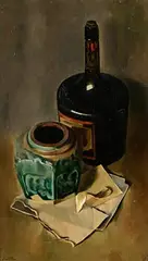 John Luke, Still Life - Cognac and Vase, oil on canvas laid on board
