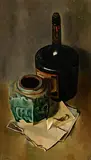 John Luke, Still Life - Cognac and Vase, oil on canvas laid on board