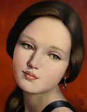 Girl with Sparkling Eyes by Ken Hamilton, oil on canvas board, sold Mar 2023