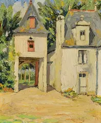 Gatehouse near Semur by Letitia Marion Hamilton, oil on board, sold Mar 2023