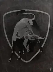 Mark Evans, Lamborghini Symbol, carved etching on leather