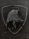 Mark Evans, Lamborghini Symbol, carved etching on leather