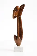Enrique Gaimari, Figura, 1986, unique wooden sculpture on marble base