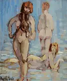 Phelan Gibb, Bathers, oil on board