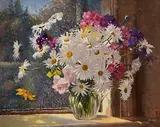 Geraldine M. O'Brien, Still Life - Flowers on Windowsill, oil on canvas