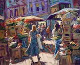 Norman Teeling, Flower Sellers, Grafton Street, oil on board