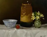 Padraig Lynch Irish, The First Strawberries, oil on board