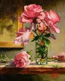Mat Grogan, Pink Roses, oil on board