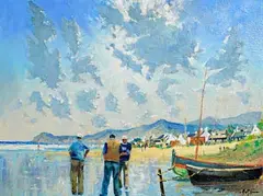 Alex McKenna, Men of Achill, oil on canvas