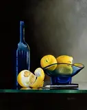 Peter Kotka, Lemons with Blue Studio Glass, oil on board