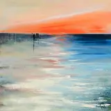 Paula McKinney, Sunset Beach Stroll, oil on board