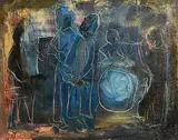 The Session by Gerald Davis, oil on board, sold Mar 2023