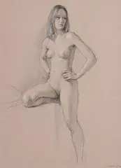 Harry Holland, Female Nude, charcoal drawing