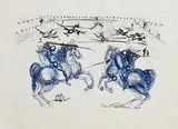 Salvador Dali Spanish, Blue Cavaliers, 1973, original etching on Japanese paper