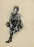 A Young Boy Pulling on His Boot (A Young William Butler Yeats) by John Butler Yeats, watercolour, heightened in white on paper, sold Jan 2023