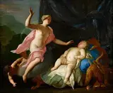 Jupiter and Leda by Workshop & School of Adriaen Van Der Werff, oil on panel, sold Jan 2023