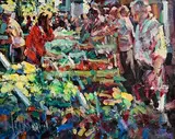 Market Day, Le Vigan, France by Arthur K. Maderson, oil on board, sold Jan 2023