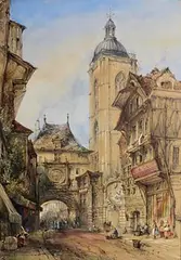 Thomas Colman Dibdin, Rue du Gros Horlogue, Rouen, 1863, watercolour on paper