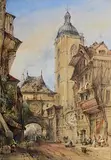 Thomas Colman Dibdin, Rue du Gros Horlogue, Rouen, 1863, watercolour on paper