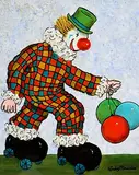 Clown with Balloons by Gladys Maccabe, oil on board, sold Jan 2023