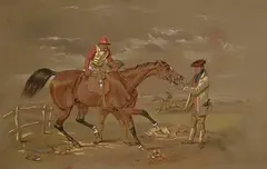 Robert Richard Scanlan, Horse with Jockey and Attendants, 1846, watercolour on paper