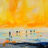 Paula McKinney, Summer Evening Beach Stroll, oil on board