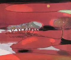 Merlin James, Red Landscape, 2002, acrylic and mixed media on canvas