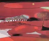 Merlin James, Red Landscape, 2002, acrylic and mixed media on canvas
