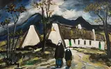 Shawlies Returning Home by Markey Robinson, gouache on board, sold Nov 2022
