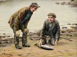 Salmon Poachers by Charles McAuley, oil on canvas, offered Nov 2022