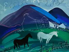 Horses near Reel by Nicholas Hely Hutchinson, gouache on paper, sold Nov 2022