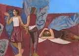Colin Watson, Garden with Three Figures, oil on linen