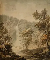 George Barret, Powerscourt Waterfall, Co. Wicklow, watercolour on paper