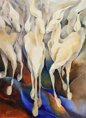 Margaret Egan, Dancing Horses, oil on canvas