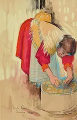 Derek Clarke, Washing the Potatoes, Connemara, 1938, watercolour on paper