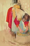 Derek Clarke, Washing the Potatoes, Connemara, 1938, watercolour on paper