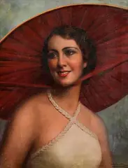 Girl with Sunhat by Cristóbal Bou Alvaro, oil on canvas, sold Nov 2022