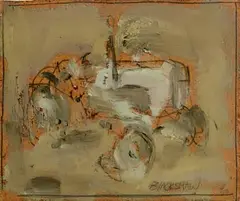 Tractor by Basil Blackshaw, oil on board, sold Nov 2022
