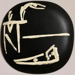 Pablo Picasso Spanish, Plongeurs (A.R. 378), white earthenware ceramic plaque with black engobe and glaze - conceived in 1956 and executed in an edition of 500