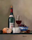 Peter Kotka, Fine Wine, Bread and Cheese!, oil on linen panel