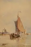Edwin Hayes, Dutch Sailing Barge on a Calm Waterway