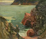 Stanley Royle, Red Rocks, Blue Rocks, oil on board