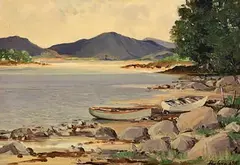 Rowland Hill, Fishing Boats, Donegal, oil on canvas board