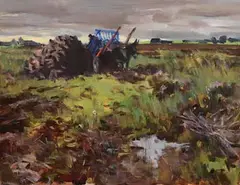 Saving Turf, Galway by Gerald J. Bruen, oil on canvas, offered Nov 2022