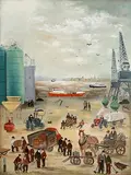 Waterford North Wharf, Working Towards the Future by John Schwatschke, oil on canvas, sold Nov 2022