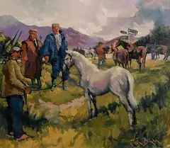 Maam Cross Horse Fair by John Dinan, oil on board, sold Nov 2022