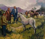 John Dinan, Maam Cross Horse Fair, oil on board