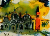 Salvador Dali Spanish, St Mark's Square, Venice, ceramic plaque - numbered 126 from an edition of 1000 - certified by Baliff in Limoges