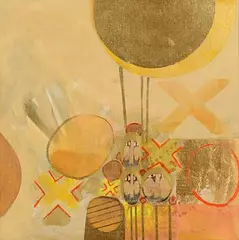 Brian Ferran, Three Heads/Four, 2001, acrylic and gold leaf on canvas