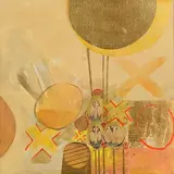 Brian Ferran, Three Heads/Four, 2001, acrylic and gold leaf on canvas